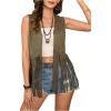 image:imageMakeMeChic Womens Rivet Suede Tassel Sleeveless Vest Jacket Open Front Cowboy Chic Fringe Vest OuterwearArmy Green Solid
