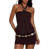 image:imageMakeMeChic Womens Ruffle Mini Dress Y2k Backless Sleeveless Western Going Out Halter DressesBrown Solid
