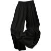 image:imageMakeMeChic Womens Satin Wide Leg Pants Drawstring Elastic Waist Silk Trousers Palazzo PantsBlack