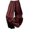 image:imageMakeMeChic Womens Satin Wide Leg Pants Drawstring Elastic Waist Silk Trousers Palazzo PantsBurgundy