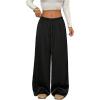 image:imageMakeMeChic Womens Satin Wide Leg Pants Silk Baggy Going Out Pants Drawstring Low Rise TrousersBlack