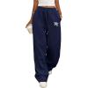 image:imageMakeMeChic Womens Straight Leg Drawstring Sweatpants Slant Pocket Baggy Sports PantsBlue