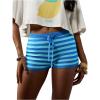 image:imageMakeMeChic Womens Striped Micro Mini Shorts Drawstring Low Rise Summer Casual ShortsBlue