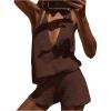 image:imageMakeMeChic Womens Summer 2 Piece Sets Deep V Neck Knit Tank Tops Mini Shorts Set Beach Vacation OutfitsCoffee Brown