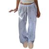 image:imageMakeMeChic Womens Summer Pants Elastic Waist Y2K Bow Striped Drawstring Straight Leg Lounge PantsBlue