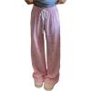 image:imageMakeMeChic Womens Summer Pants Elastic Waist Y2K Bow Striped Drawstring Straight Leg Lounge PantsPink B
