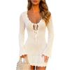 image:imageMakeMeChic Womens Swimsuit Coverup Crochet Mini Dress Bathing Suit Beach Cover UpPlain White