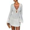 image:imageMakeMeChic Womens Swimsuit Coverup Crochet Mini Dress Bathing Suit Beach Cover UpWhite Solid