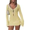 image:imageMakeMeChic Womens Swimsuit Coverup Crochet Mini Dress Bathing Suit Beach Cover UpYellow