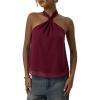 image:imageMakeMeChic Womens Tie Back Halter Tops Sheer Swiss Dots Knot Backless Sleeveless TankBurgundy Red