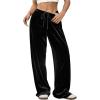 image:imageMakeMeChic Womens Velvet Drawstring Waist Pants Wide Leg Low Rise Baggy TrousersBlack