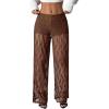 image:imageMakeMeChic Womens Y2K Lace Pants Wide Leg Sheer Mesh Low Rise Trousers PantsBrown