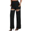 image:imageMakeMeChic Womens Y2K Party Cut Out Rhinestone Pants Pearl Beaded Straight Leg TrousersBlack