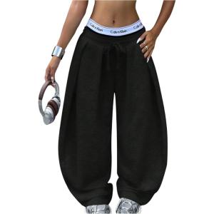 image:imageMakeMeChic Womens Barrel Pants Baggy Wide Leg Sweatpants Y2k Pants StreetwearBlack