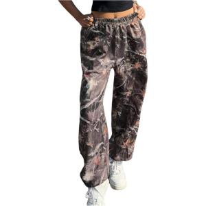 image:imageMakeMeChic Womens Camo Sweatpants Elastic Waist Spring Casual Loose Athletic Jogger Baggy PantsRust Brown