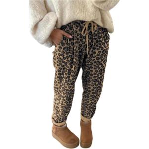 image:imageMakeMeChic Womens Cheetah Print Corduroy Pants Tapered Leopard SweatpantsBrown