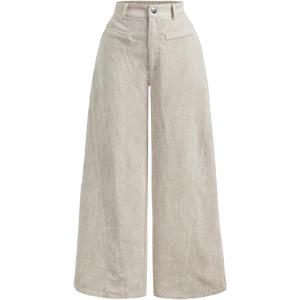 image:imageMakeMeChic Womens Corduroy Pants with Pockets High Waist Wide Leg Dressy Business Trousers PantKhaki