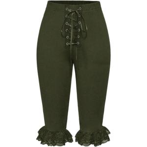 image:imageMakeMeChic Womens Lace Capri Pants Y2k Lace Up Ruffle Crop LeggingsArmy Green