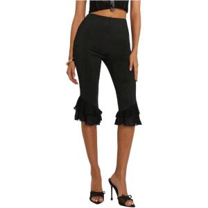 image:imageMakeMeChic Womens Lace Capri Pants Y2k Lace Up Ruffle Crop LeggingsBlack B