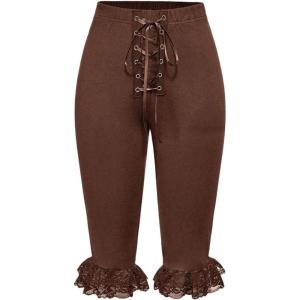 image:imageMakeMeChic Womens Lace Capri Pants Y2k Lace Up Ruffle Crop LeggingsBrown
