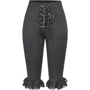image:imageMakeMeChic Womens Lace Capri Pants Y2k Lace Up Ruffle Crop LeggingsGrey