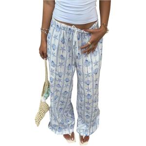 image:imageMakeMeChic Womens Pants Pajama Starfish Wide Leg Elastic Waist Tie Front Drawstring Beach Vacation Cover UpWhite