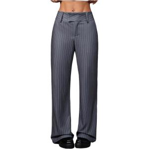 image:imageMakeMeChic Womens Pinstripe Pants Straight Leg Work Office Striped Long TrousersDark Grey