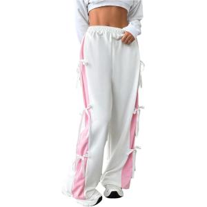 image:imageMakeMeChic Womens Plus Size Y2K Baggy Sweatpants Bow Wide Leg High Waist Kawaii PantsWhite and Pink