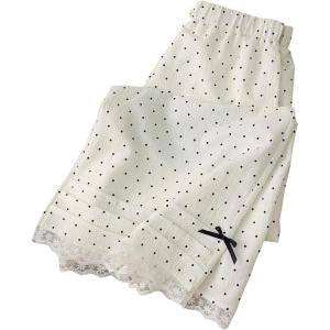 image:imageMakeMeChic Womens Polka Dots Fall Pants Casual High Waisted Bow Knot Lace Trim Wide Leg TrousersApricot