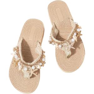image:imageMakeMeChic Womens Seashell Starfish Summer Beach Shoes Open Toe Boho Flip Flops Flat SandalsApricot