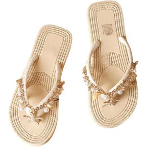 image:imageMakeMeChic Womens Seashell Starfish Summer Beach Shoes Open Toe Boho Flip Flops Flat SandalsBeige