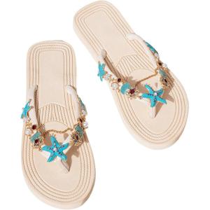 image:imageMakeMeChic Womens Seashell Starfish Summer Beach Shoes Open Toe Boho Flip Flops Flat SandalsBlue