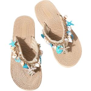 image:imageMakeMeChic Womens Seashell Starfish Summer Beach Shoes Open Toe Boho Flip Flops Flat SandalsBlue Starfish