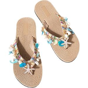 image:imageMakeMeChic Womens Seashell Starfish Summer Beach Shoes Open Toe Boho Flip Flops Flat SandalsMulticolor