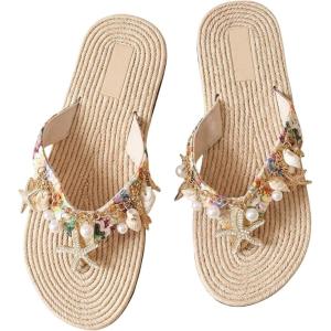 image:imageMakeMeChic Womens Seashell Starfish Summer Beach Shoes Open Toe Boho Flip Flops Flat SandalsMulticolor Pearl