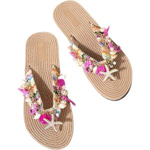image:imageMakeMeChic Womens Seashell Starfish Summer Beach Shoes Open Toe Boho Flip Flops Flat SandalsPink