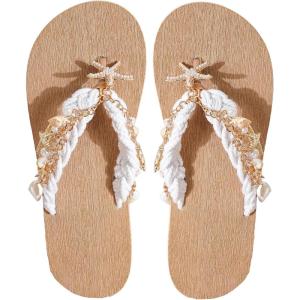 image:imageMakeMeChic Womens Seashell Starfish Summer Beach Shoes Open Toe Boho Flip Flops Flat SandalsWhite