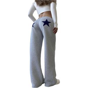 image:imageMakeMeChic Womens Star Print Sweatpants Low Waist Athletic Y2k Joggers Long PantsGrey