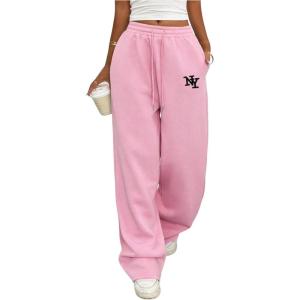 image:imageMakeMeChic Womens Straight Leg Drawstring Sweatpants Slant Pocket Baggy Sports PantsPink