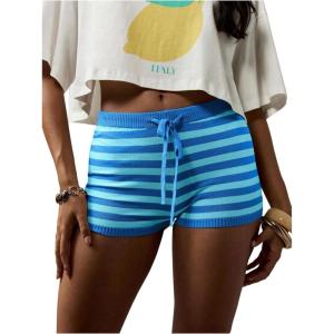 image:imageMakeMeChic Womens Striped Micro Mini Shorts Drawstring Low Rise Summer Casual ShortsBlue