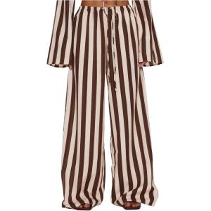 image:imageMakeMeChic Womens Striped Pants Wide Leg Tie Front Elastic Waist TrousersMulticolor