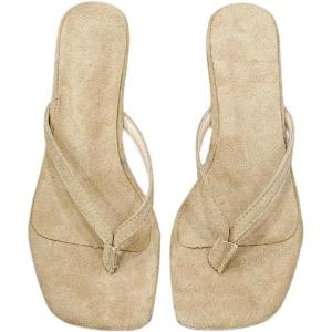 image:imageMakeMeChic Womens Suede Kitten Heels Sandals Thong Open Toe Flip Flop Heeled Sandals Vacation Party Summer ShoesBeige B