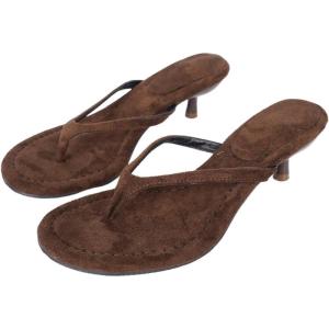 image:imageMakeMeChic Womens Suede Kitten Heels Sandals Thong Open Toe Flip Flop Heeled Sandals Vacation Party Summer ShoesCoffee Brown