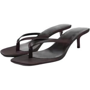 image:imageMakeMeChic Womens Suede Kitten Heels Sandals Thong Open Toe Flip Flop Heeled Sandals Vacation Party Summer ShoesDark Brown