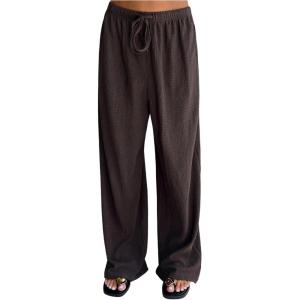 image:imageMakeMeChic Womens Summer Beach Baggy Pants Y2k Drawstring Low Waist Wide Leg Lounge PantsCoffee Brown
