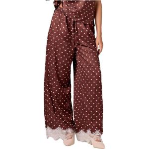 image:imageMakeMeChic Womens Summer Polka Dots Lace Pants Drawstring Low Rise Wide Leg Lounge TrousersBrown