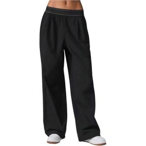 image:imageMakeMeChic Womens Wide Leg Workout Pants Quick Dry Low Waist Athletic Pants Active WearBlack