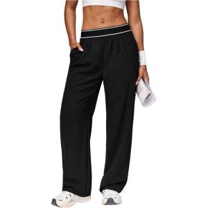 image:imageMakeMeChic Womens Workout Track Pants Wide Leg Athletic Gym Pants Active WearBlack