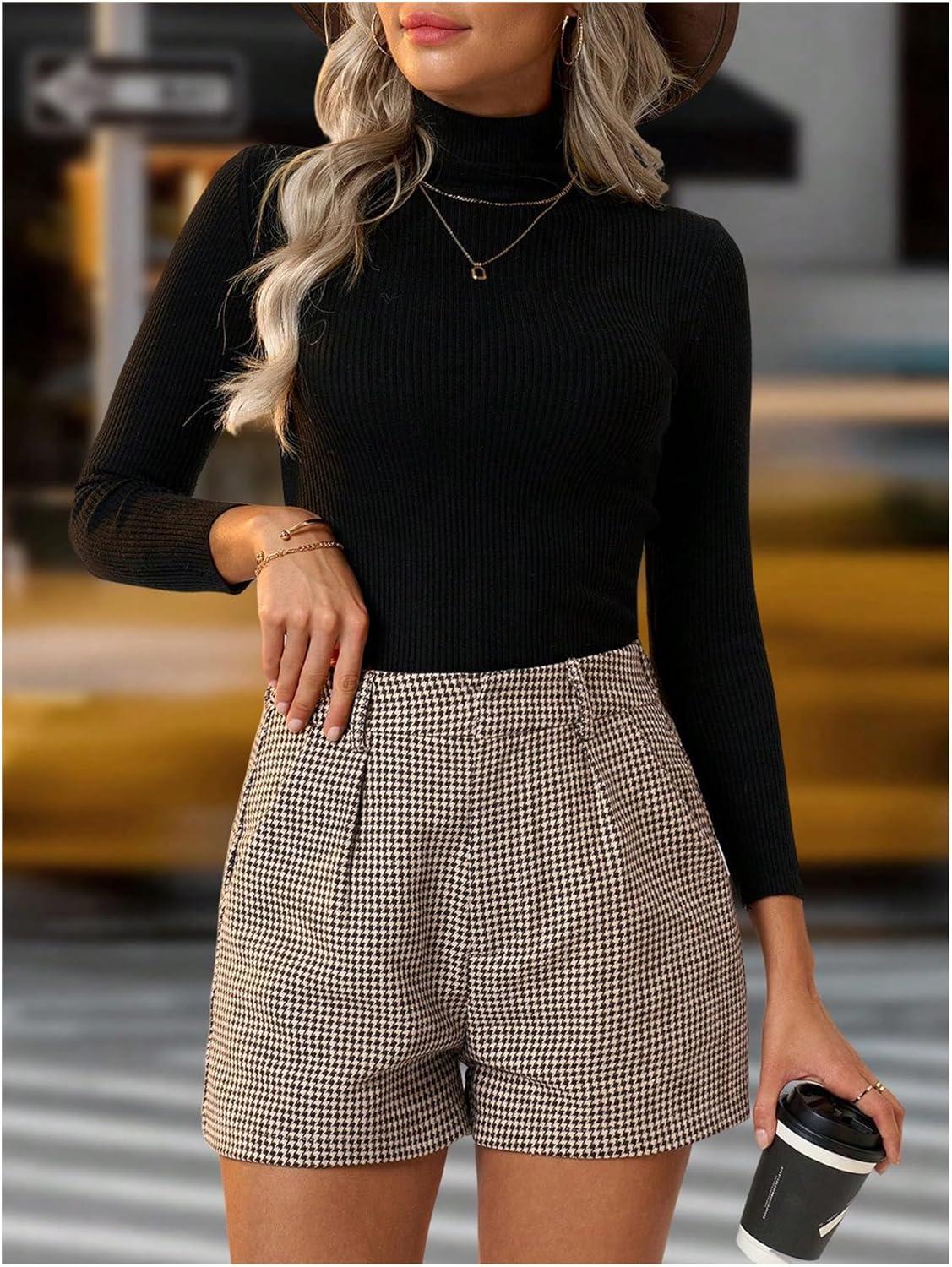 image:imageMakeMeChic Womens Summer Dressy Casual Shorts Plaid Elastic High Waisted Tailored Shorts Work Wide Leg Mini ShortsMulticolor a