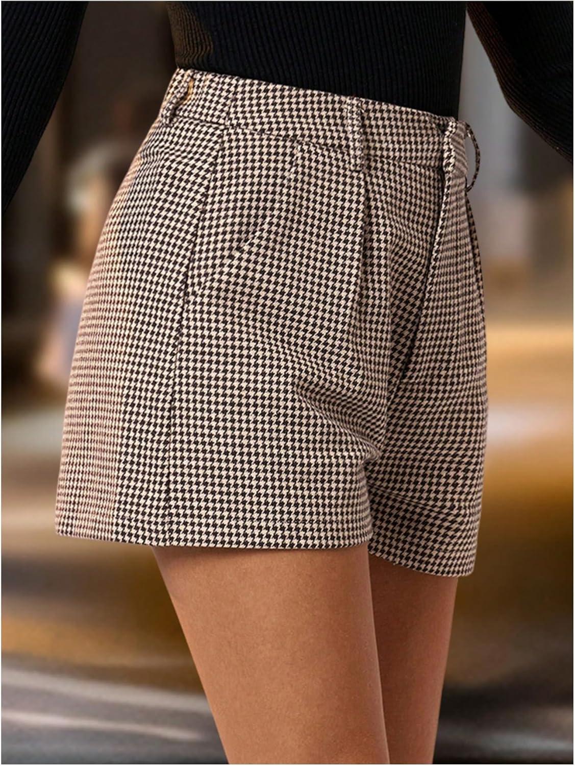 image:imageMakeMeChic Womens Summer Dressy Casual Shorts Plaid Elastic High Waisted Tailored Shorts Work Wide Leg Mini ShortsMulticolor a